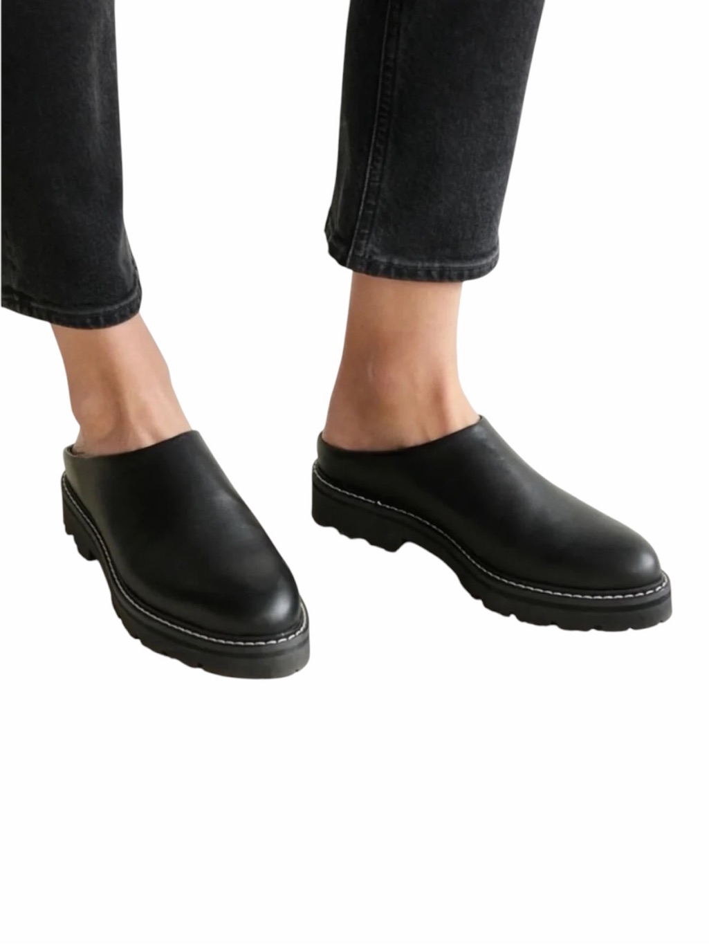 Jenni Kayne Black Leather Lug Mule Clog Size 40/Us 10